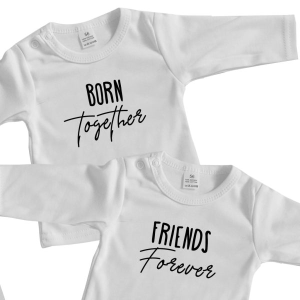 Twin baby shirts born together friends forever