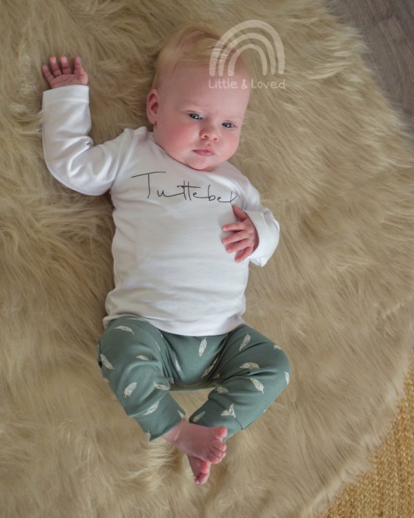 Baby outfit groen met veertjes Lara