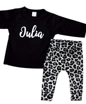 leopard babykleding outfit met naam