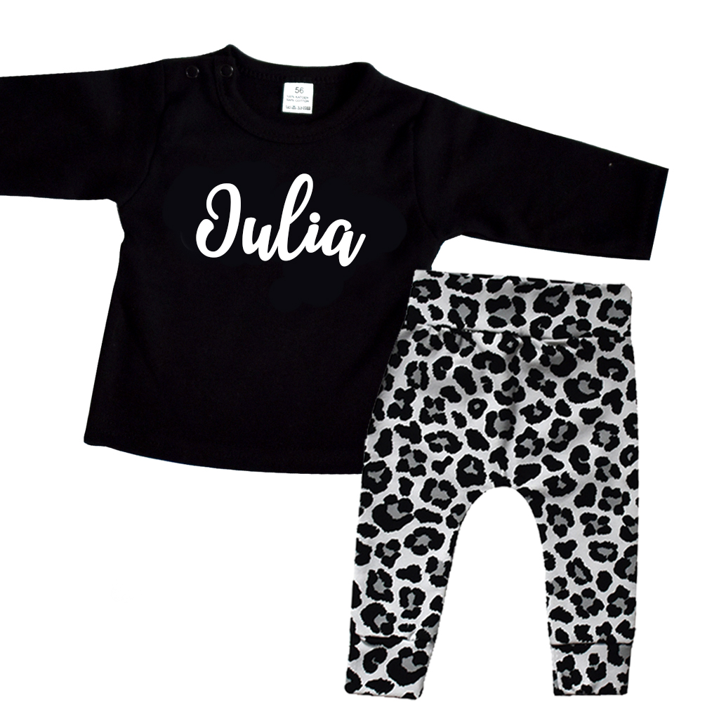 Word gek Valkuilen Bekwaamheid Leopard babykleding outfit met eigen naam "Julia" - 2-delig - Little & Loved
